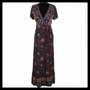 Women's Wrap Dress Floral Print Maxi Size S #0001